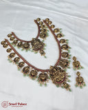 Beautiful Temple Look Gold Plated Kemp Stone Combo Jewellery Set