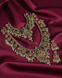 Beautiful Temple Look Gold Plated Kemp Stone Combo Jewellery Set