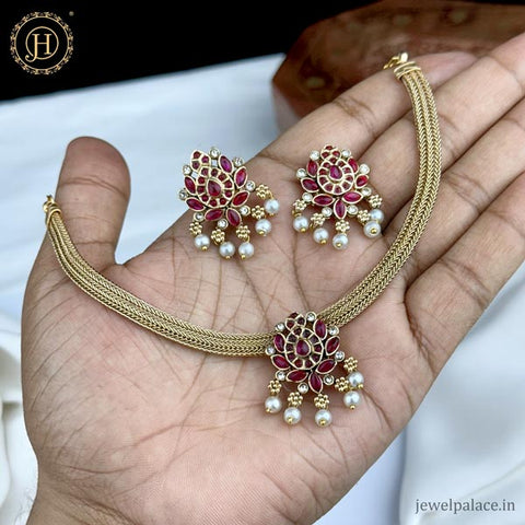 Beautiful Gold Plated Kemps Stone Designer Neckpiece JH6014