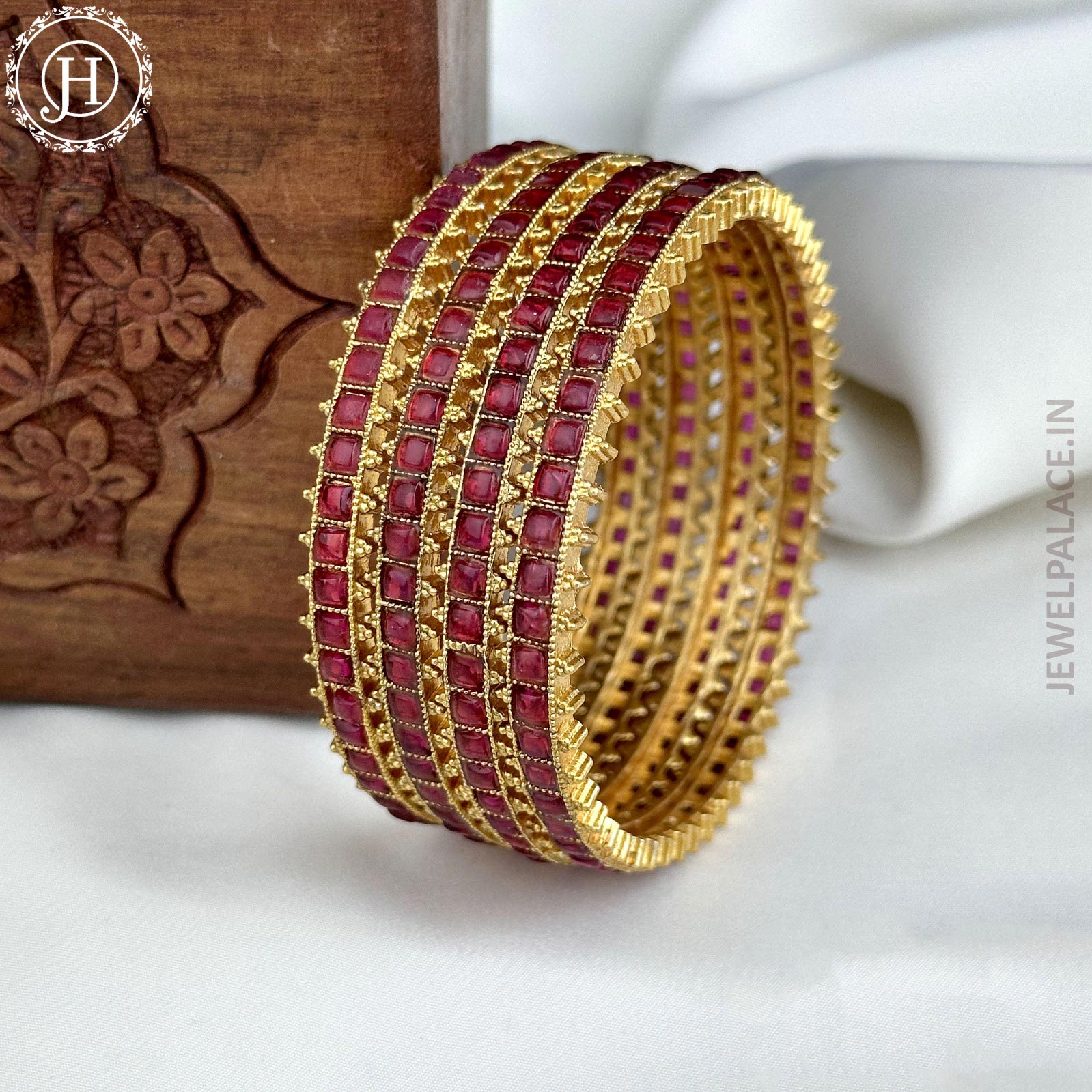 Red Stone Gold Bangles Design Beautiful Gold Plated Kemp Stone