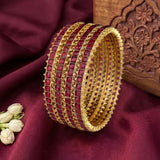 Beautiful Gold Plated Kemp Stone Bangles (Set Of 4)