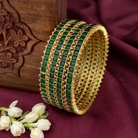 Beautiful Gold Plated Kemp Stone Bangles (Set Of 4)