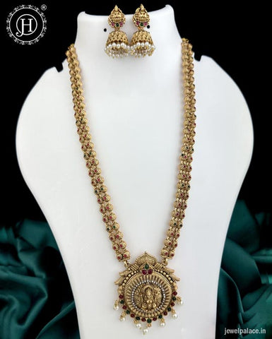 Beautiful Gold Plated Kemp Stones Temple Haram Set JH6023