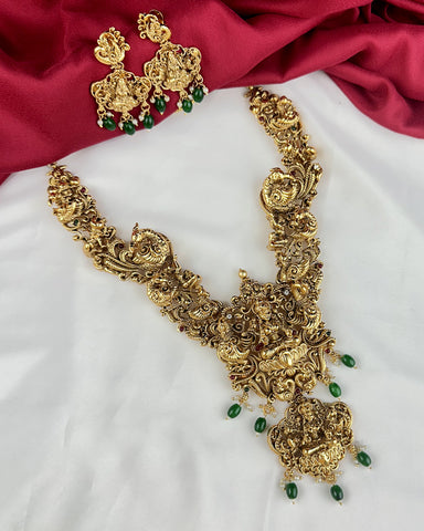 Beautiful Gold Plated Kemp Stones Temple Haram Set JH6024