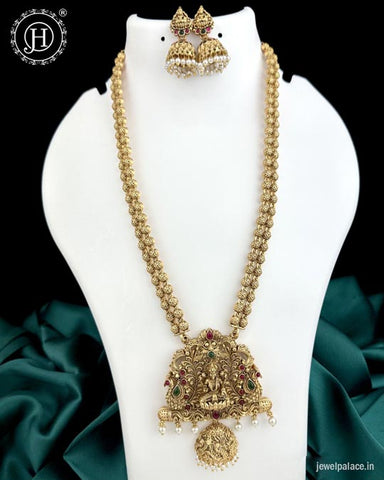 Beautiful Gold Plated Kemp Stones Temple Haram Set JH6024