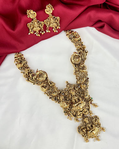 Beautiful Gold Plated Kemp Stones Temple Haram Set JH6024