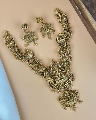 Beautiful Gold Plated Kemp Stones Temple Haram Set JH6024
