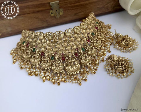 Antique Gold Plated Kemp Stone Temple Choker Set JH6069