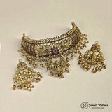 Antique Gold Plated Kemp Stone Temple Choker Set JH6070
