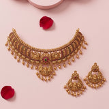 Antique Gold Plated Kemp Stone Temple Choker Set JH6070