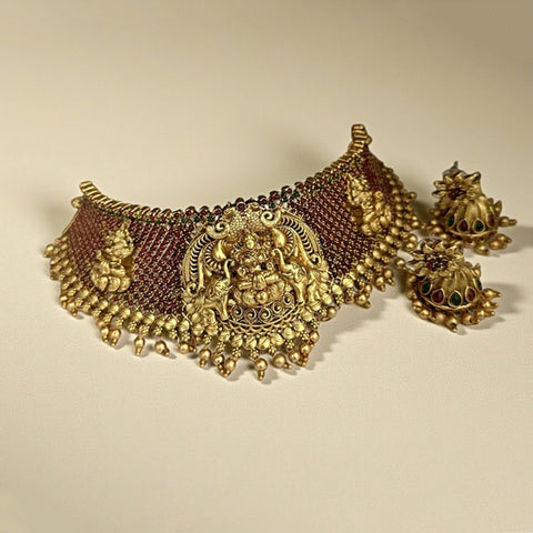 Antique Gold Plated Kemp Stone Temple Choker Set JH6072