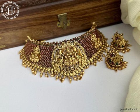 Antique Gold Plated Kemp Stone Temple Choker Set JH6072