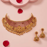 Antique Gold Plated Kemp Stone Temple Choker Set JH6073
