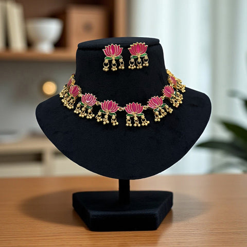 Trendy Antique Gold Finish Lotus Necklace