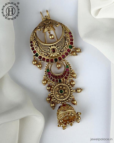 Exclusive Gold Plated Kemps Stone Pearls Traditional Jadai Billai JH6239