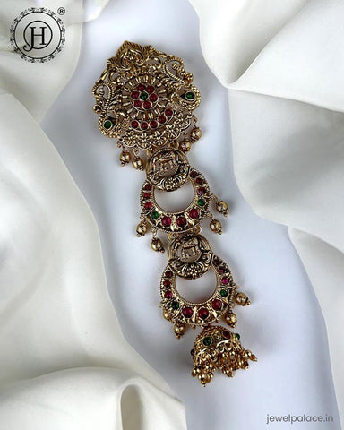 Exclusive Gold Plated Kemps Stone Pearls Traditional Jadai Billai JH6243