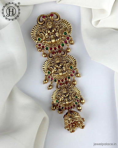 Exclusive Gold Plated Kemps Stone Pearls Traditional Jadai Billai JH6244