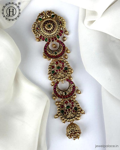 Exclusive Gold Plated Kemps Stone Pearls Traditional Jadai Billai JH6245