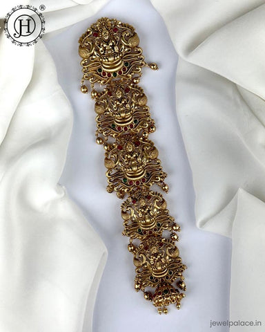 Exclusive Gold Plated Kemps Stone Pearls Traditional Jadai Billai JH6247