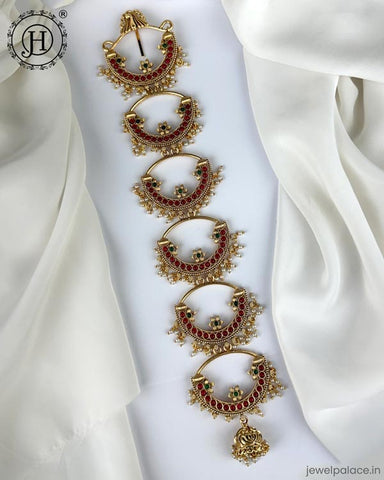 Exclusive Gold Plated Kemps Stone Pearls Traditional Jadai Billai JH6248