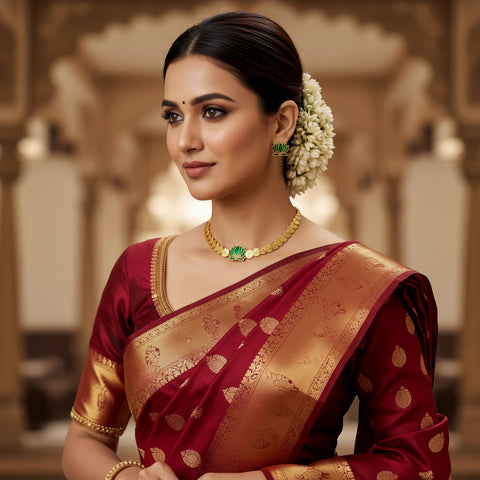 Classic Kasu Mala with Lotus Motif & Matching Earrings