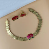 Classic Kasu Mala with Lotus Motif & Matching Earrings