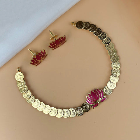 Classic Kasu Mala with Lotus Motif & Matching Earrings