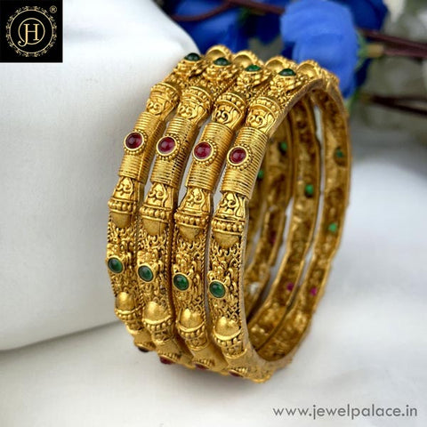 Exclusive Gold Plated Kemp Stone Temple Bangles JH6291