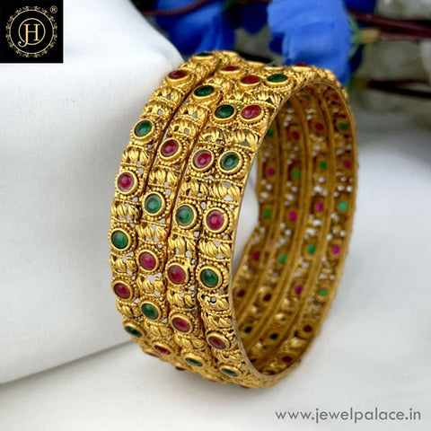 Exclusive Gold Plated Kemp Stone Temple Bangles JH6293