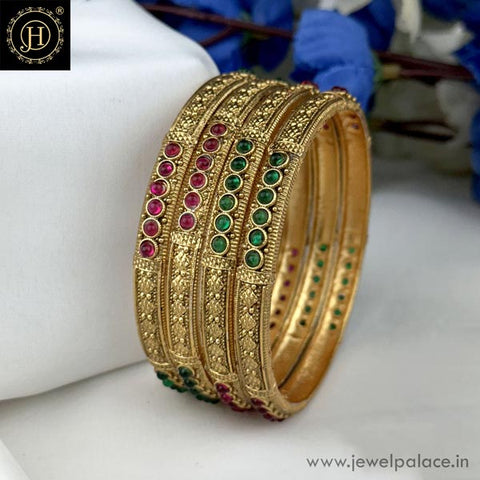Exclusive Gold Plated Kemp Stone Temple Bangles JH6294