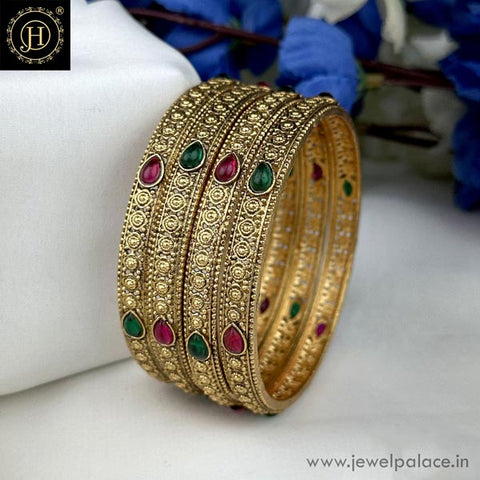 Exclusive Gold Plated Kemp Stone Temple Bangles JH6295