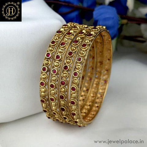 Exclusive Gold Plated Kemp Stone Temple Bangles JH6296
