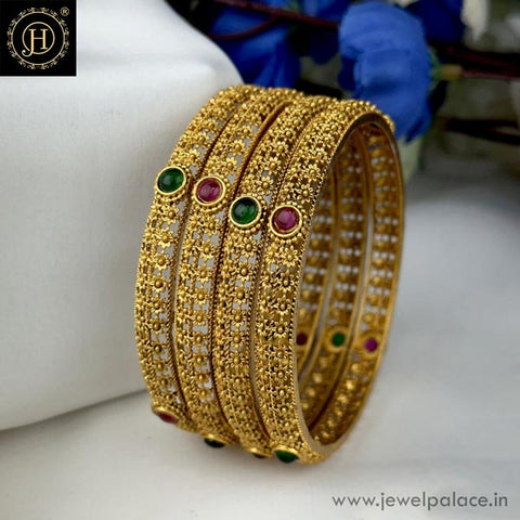 Exclusive Gold Plated Kemp Stone Temple Bangles JH6297