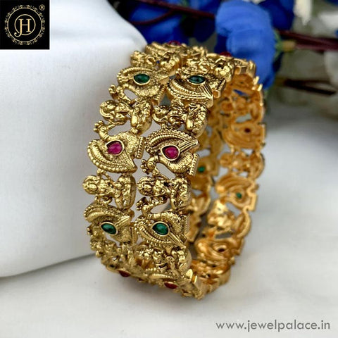 Exclusive Gold Plated Kemp Stone Temple Bangles JH6299