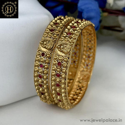 Exclusive Gold Plated Kemp Stone Temple Bangles JH6300
