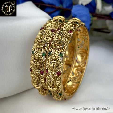 Exclusive Gold Plated Kemp Stone Temple Bangles JH6301