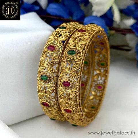 Exclusive Gold Plated Kemp Stone Temple Bangles JH6302