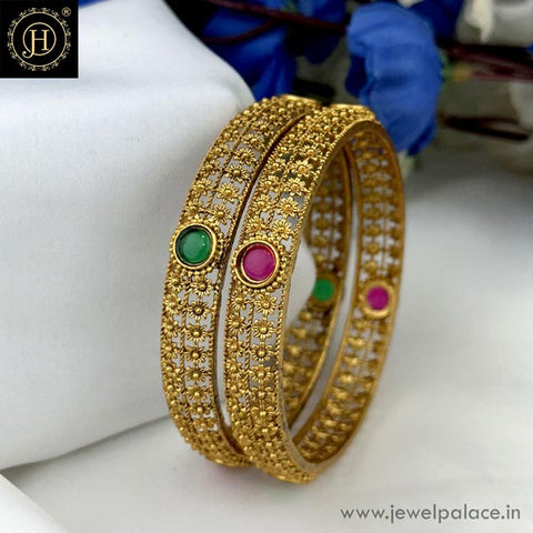 Exclusive Gold Plated Kemp Stone Temple Bangles JH6303