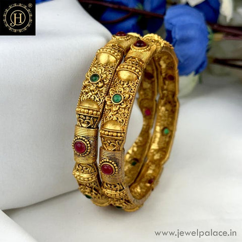 Exclusive Gold Plated Kemp Stone Temple Bangles JH6305