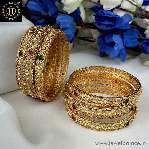 Exclusive Gold Plated Kemp Stone Temple Bangles JH6306