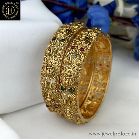 Exclusive Gold Plated Kemp Stone Temple Bangles JH6307