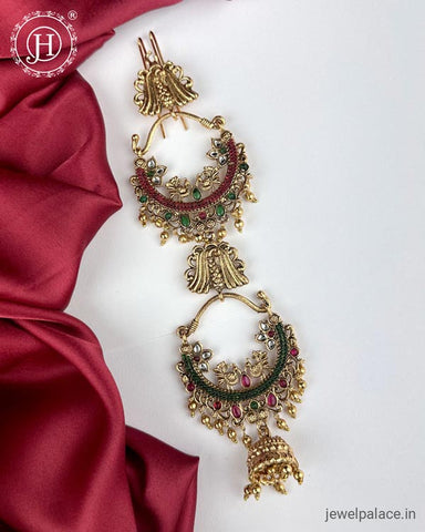 Elegant Gold Plated Kemps Stone Pearls Traditional Jadai Billai JH6350