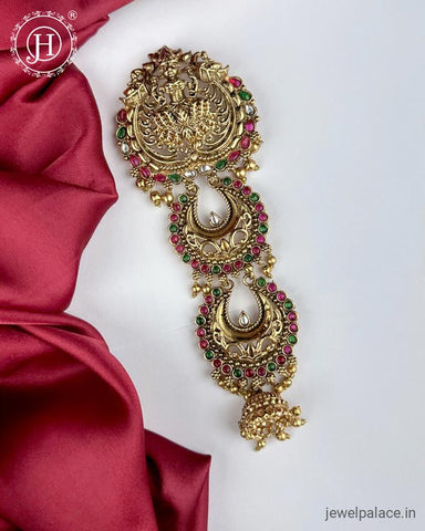 Elegant Gold Plated Kemps Stone Pearls Traditional Jadai Billai JH6352