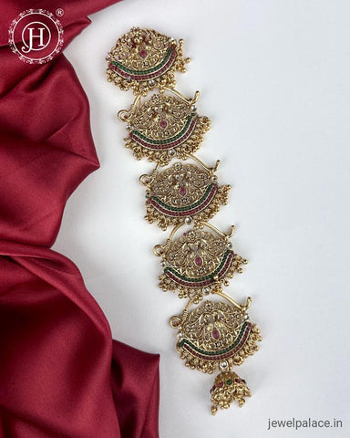 Elegant Gold Plated Kemps Stone Pearls Traditional Jadai Billai JH6354