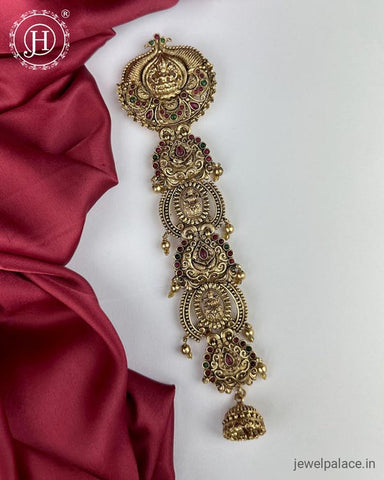 Elegant Gold Plated Kemps Stone Pearls Traditional Jadai Billai JH6355