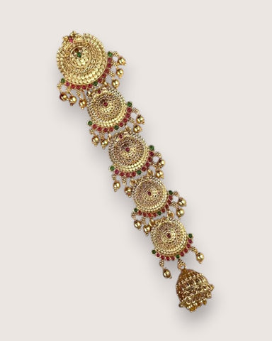 Elegant Gold Plated Kemps Stone Pearls Traditional Jadai Billai JH6357