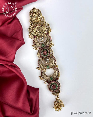 Elegant Gold Plated Kemps Stone Pearls Traditional Jadai Billai JH6358