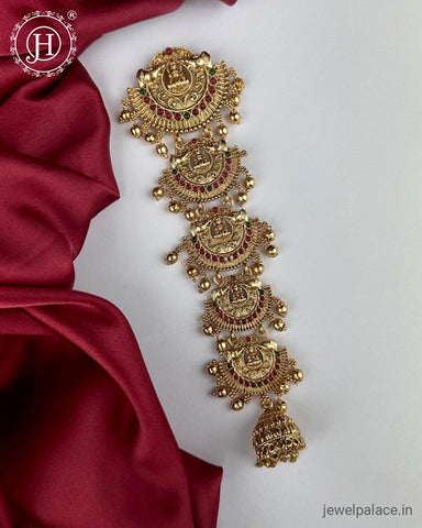 Elegant Gold Plated Kemps Stone Pearls Traditional Jadai Billai JH6360