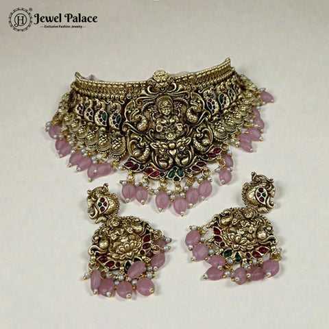Antique Gold Plated Kemp Stone Temple Choker Set JH6371
