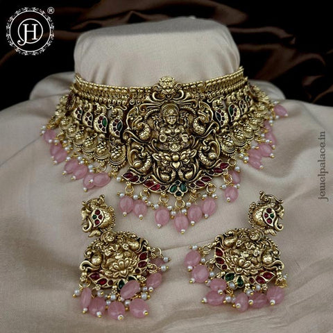 Antique Gold Plated Kemp Stone Temple Choker Set JH6371